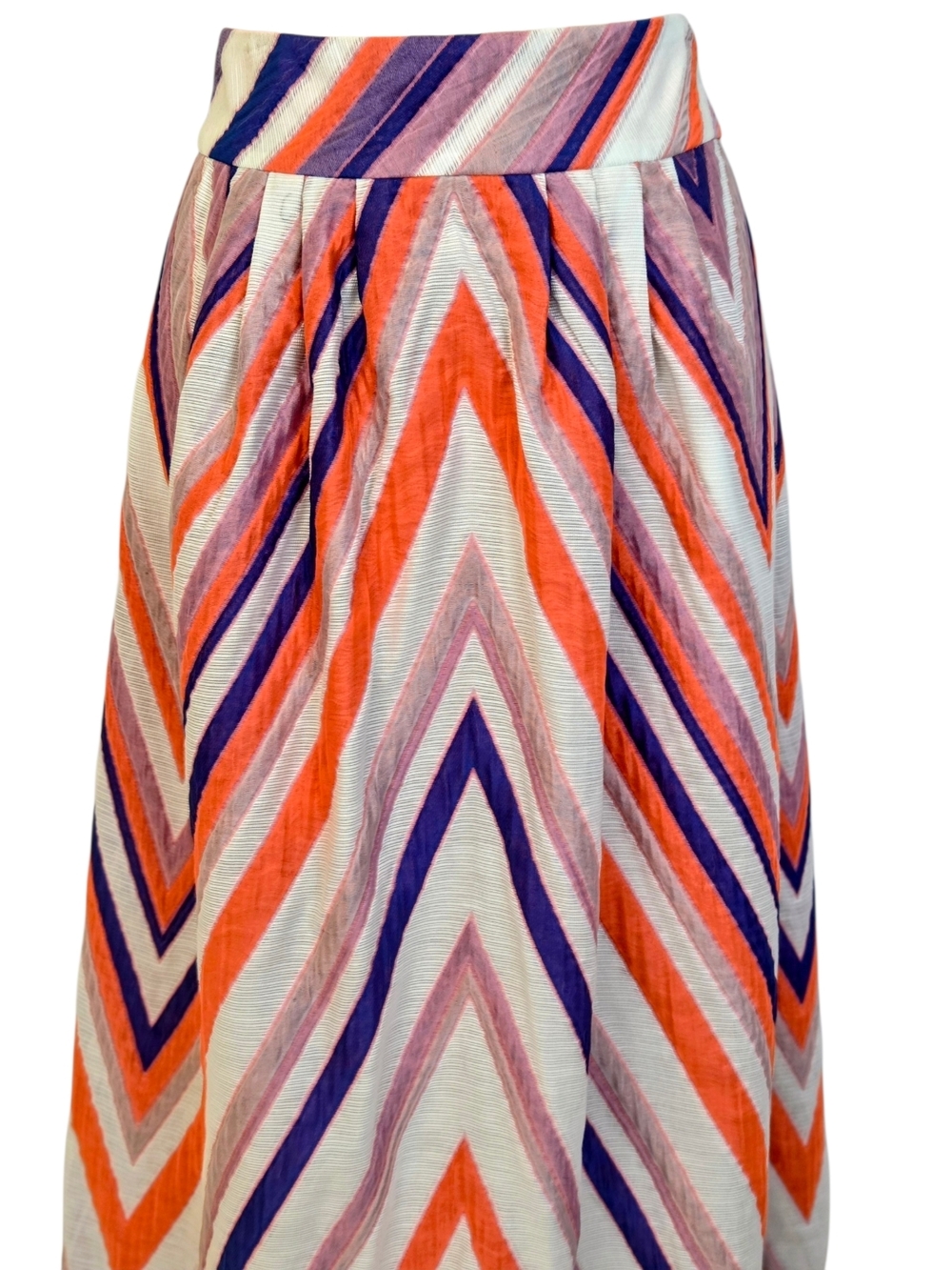 Emporio Armani Chevron Pleated Midi Skirt | Multicolor Textured Cotton Blend | - Picture 9 of 16